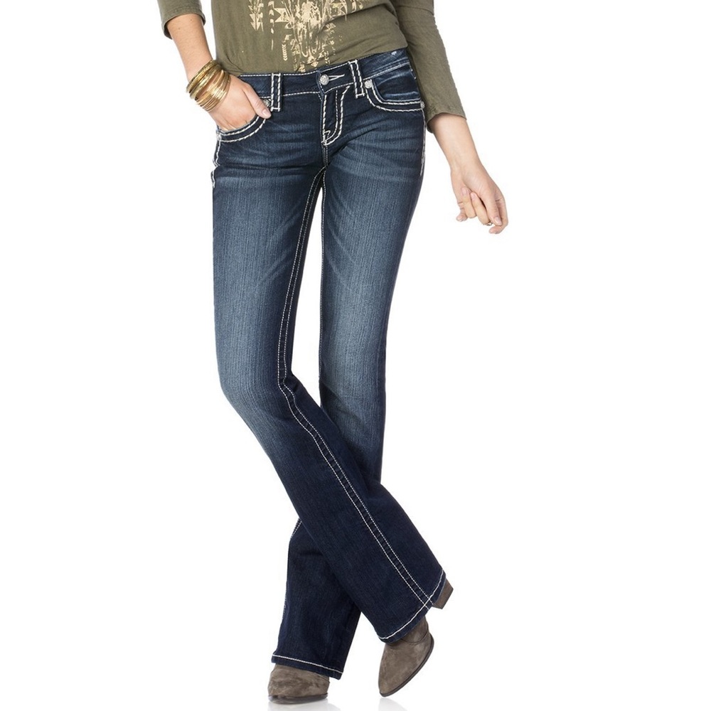 Miss Me LOOSE SADDLE STITCH BORDER BOOT CUT Sz 29